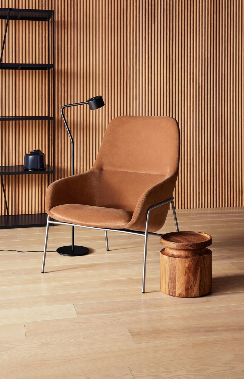 Acre Lounge Chair by Blu Dot in copper velvet