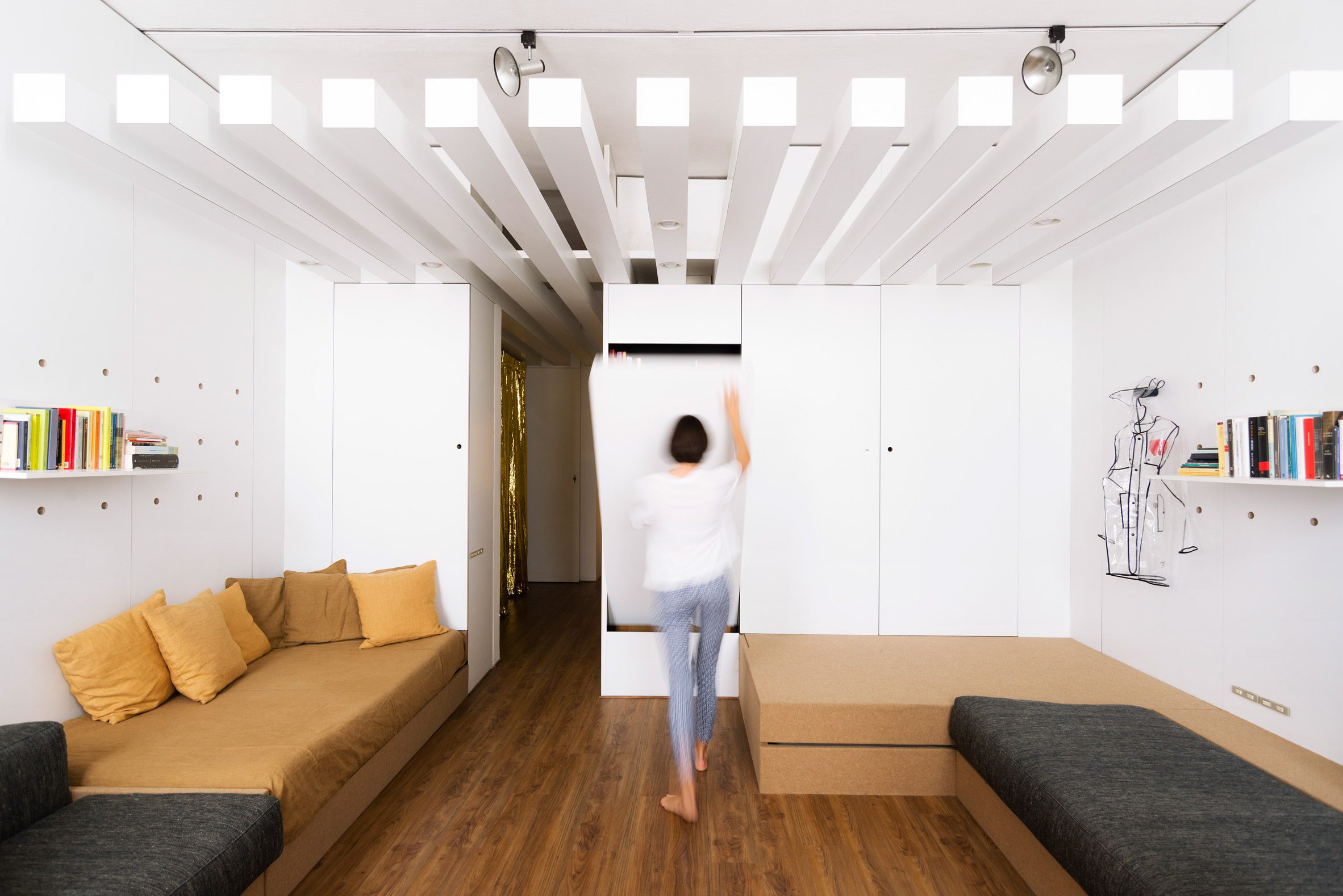 Furniture folds out from cupboards