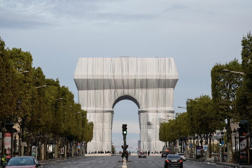 The Arc de Triomphe covered in fabric