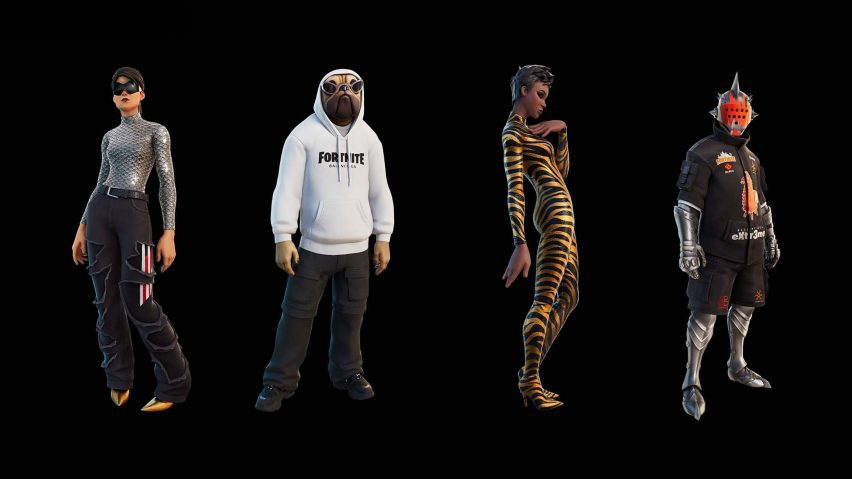 A line up of the Fortnite Balenciaga collection