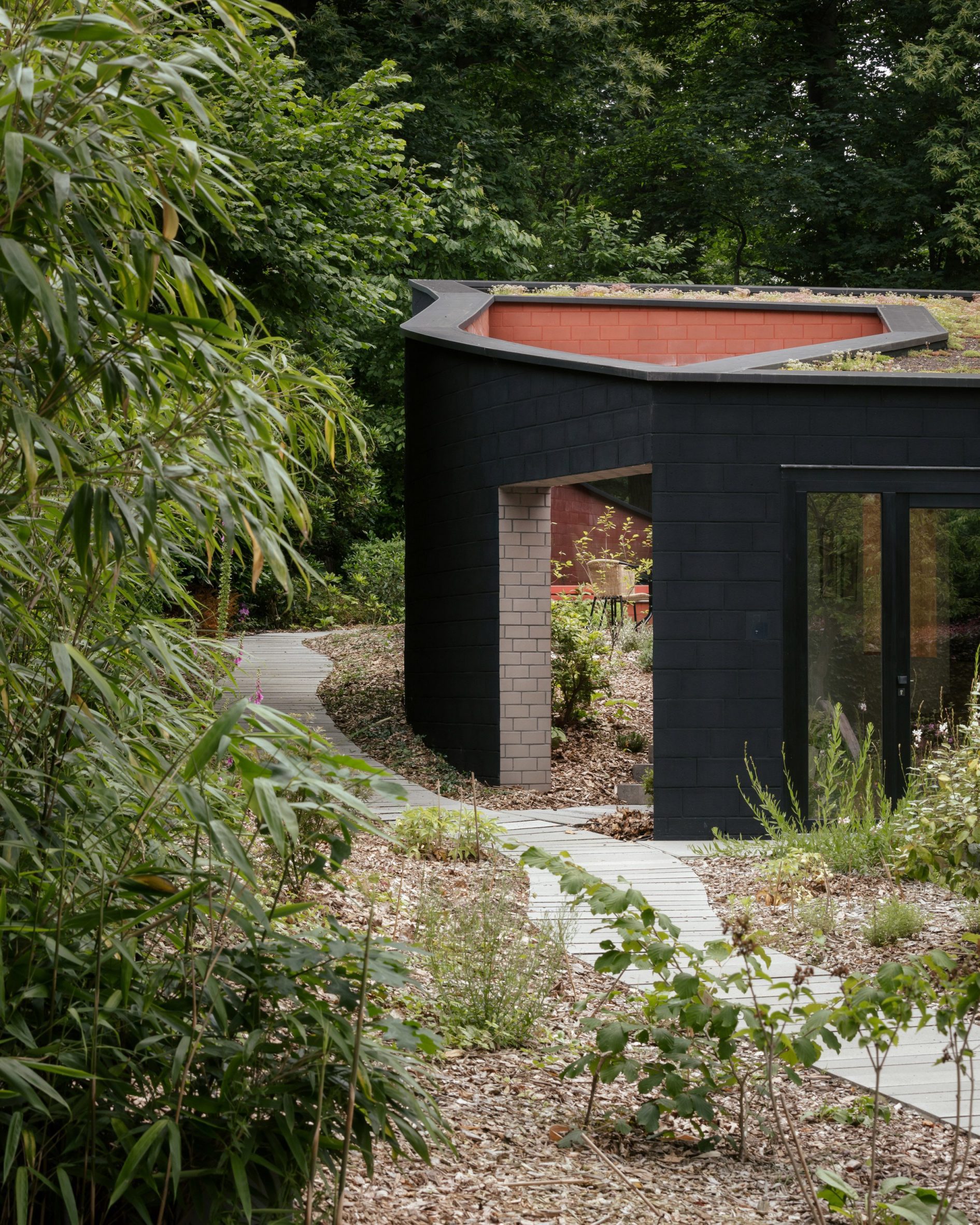 Black brick and red brick exterior