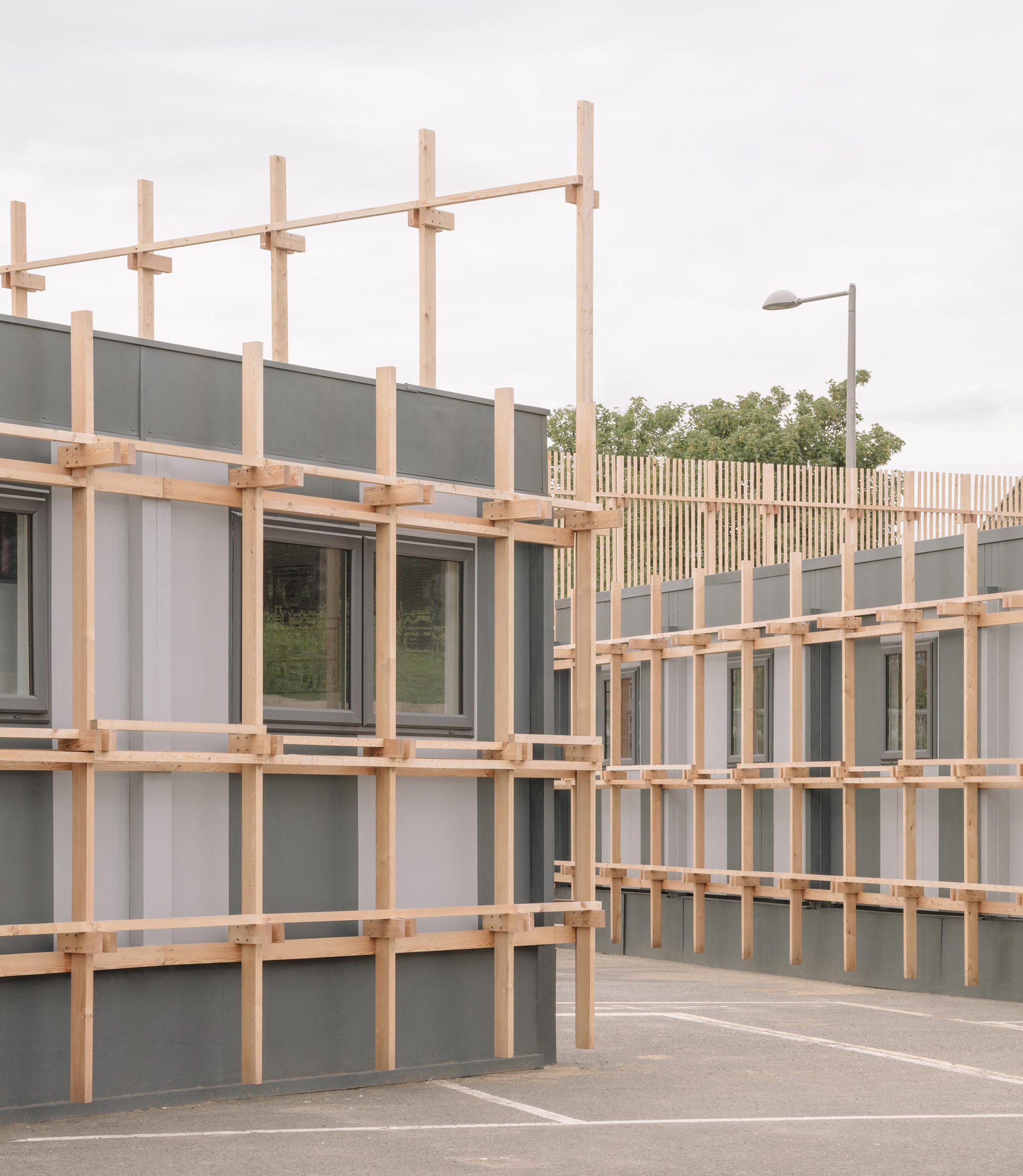 Wooden screens on Construction Skills School by EBBA Architects