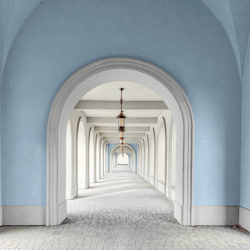 A white archway with blue skies Dulux paint