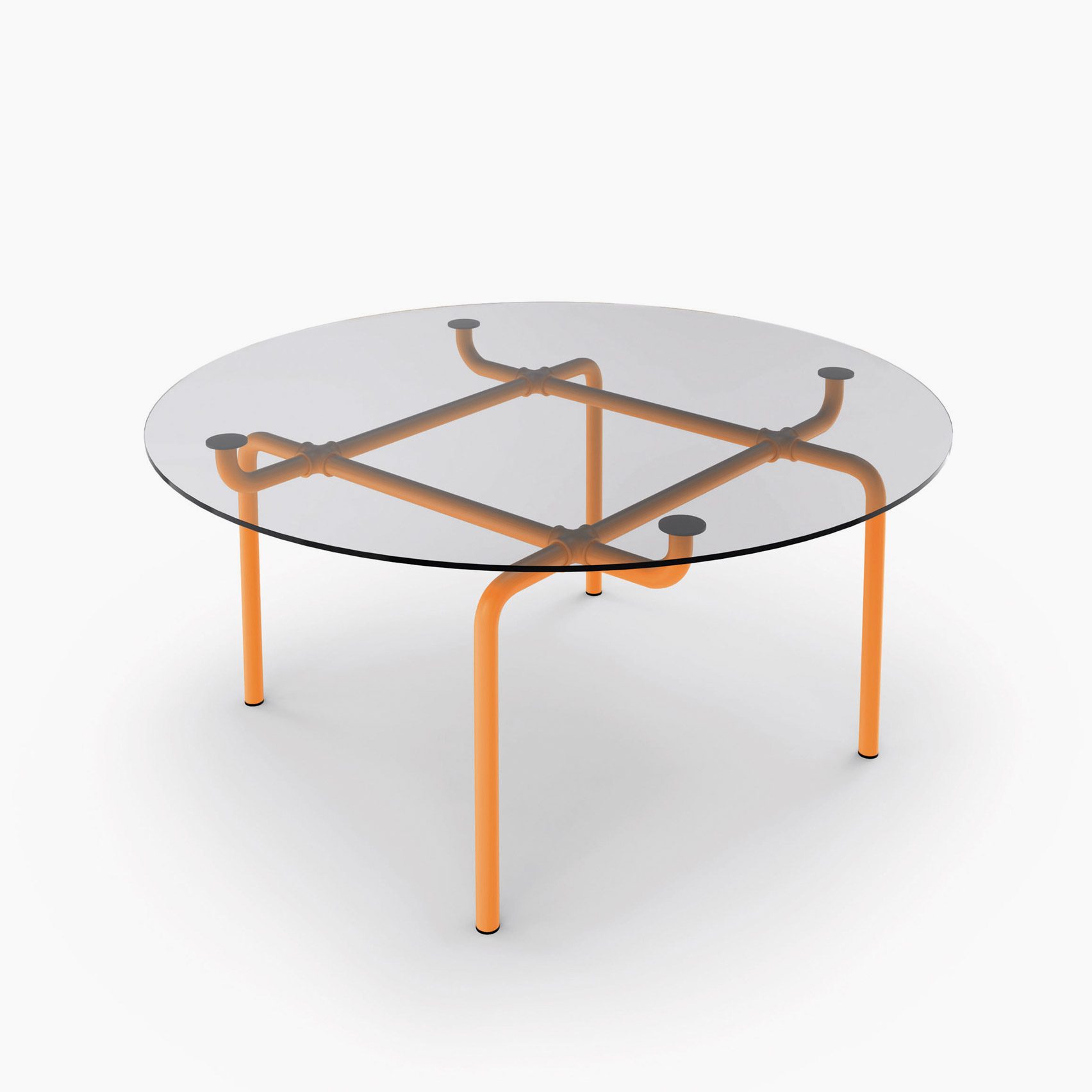 The Edison table with orange-painted steel legs