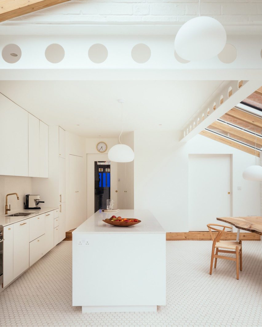 An all-white kitchen interior