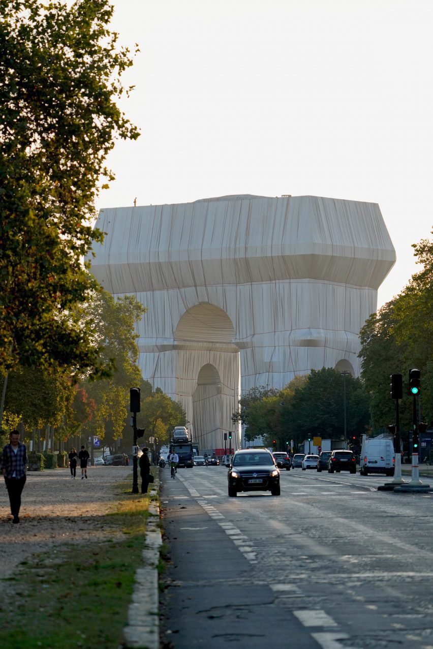 The Arch de Triomphe covered in fabric