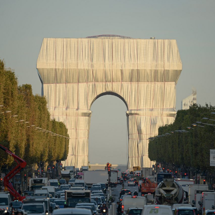 Christo and Jeanne-Claude's wrapped Arc de Triomphe nears completion in Paris