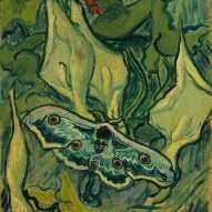 A painting of green leaves at the Laura Owens and Vincent van Gogh exhibition