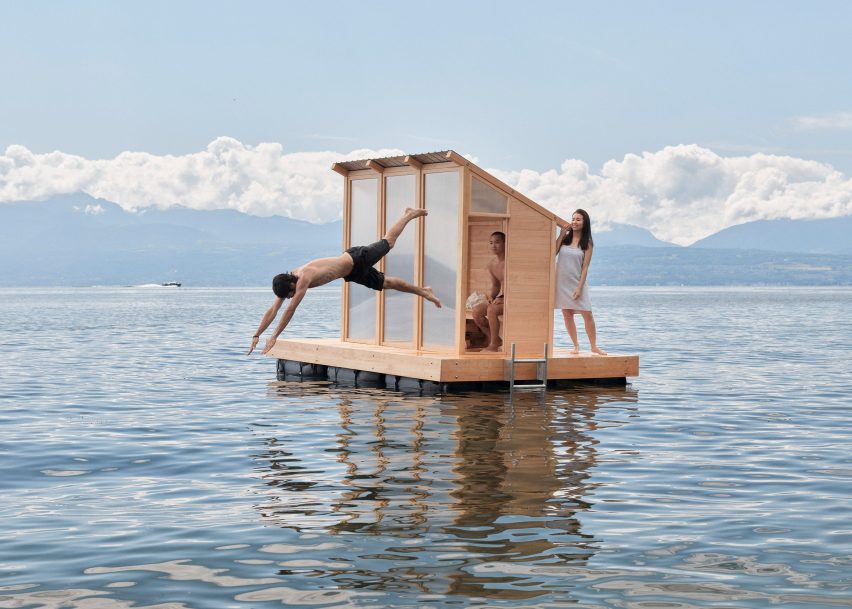 Löyly sauna is floating on Lake Geneva