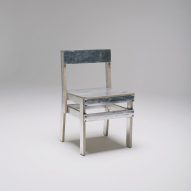 Metal-covered wood plank chair in the Cross Cultural Chairs project