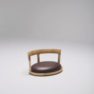 Wooden chair without legs with wood backrest and leather upholstered seat