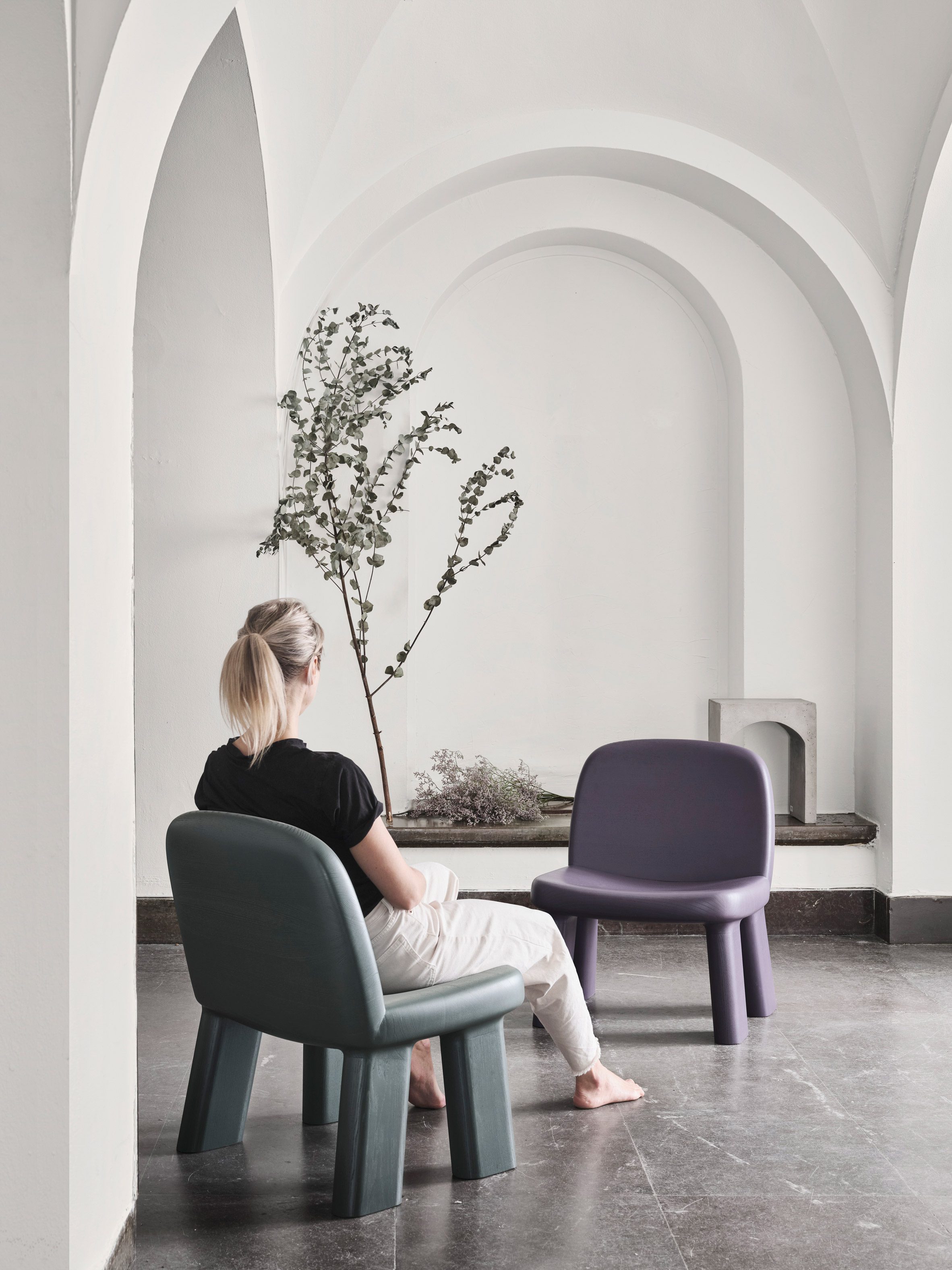 Maximus armchair by Johan Ansander for Bla Station in green and purple finishes