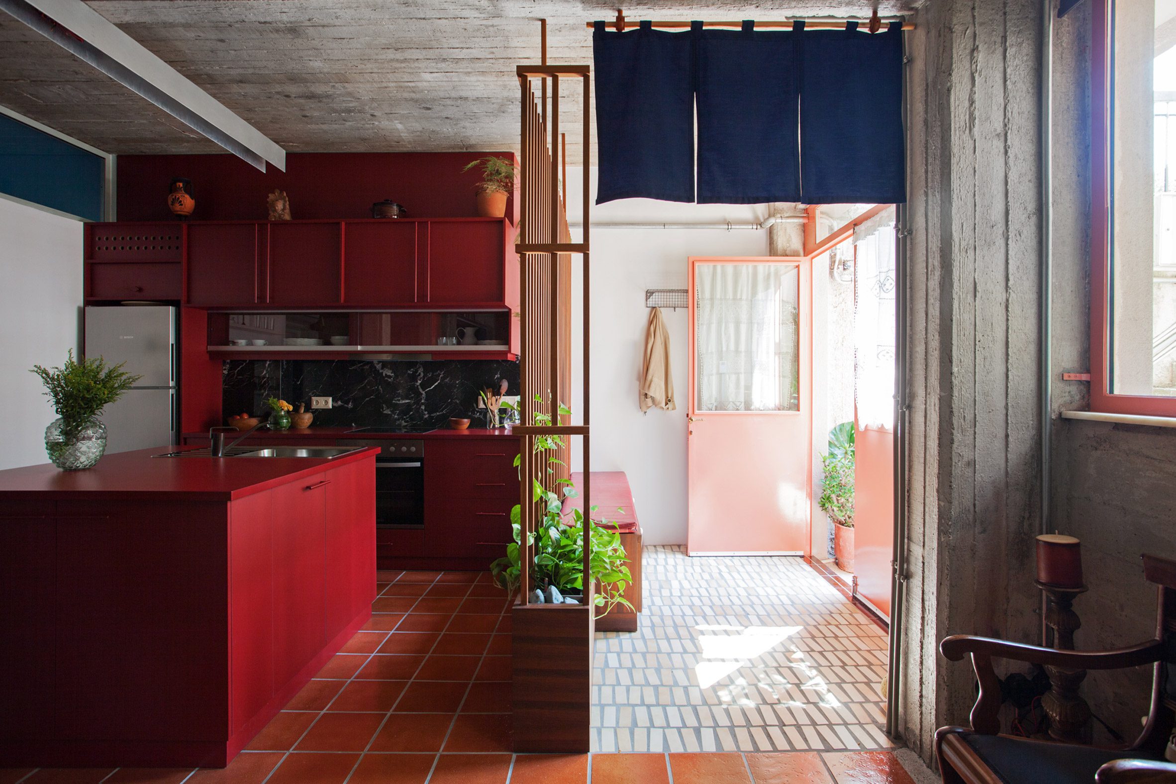 Custom-made red fomica and melamine kitchen
