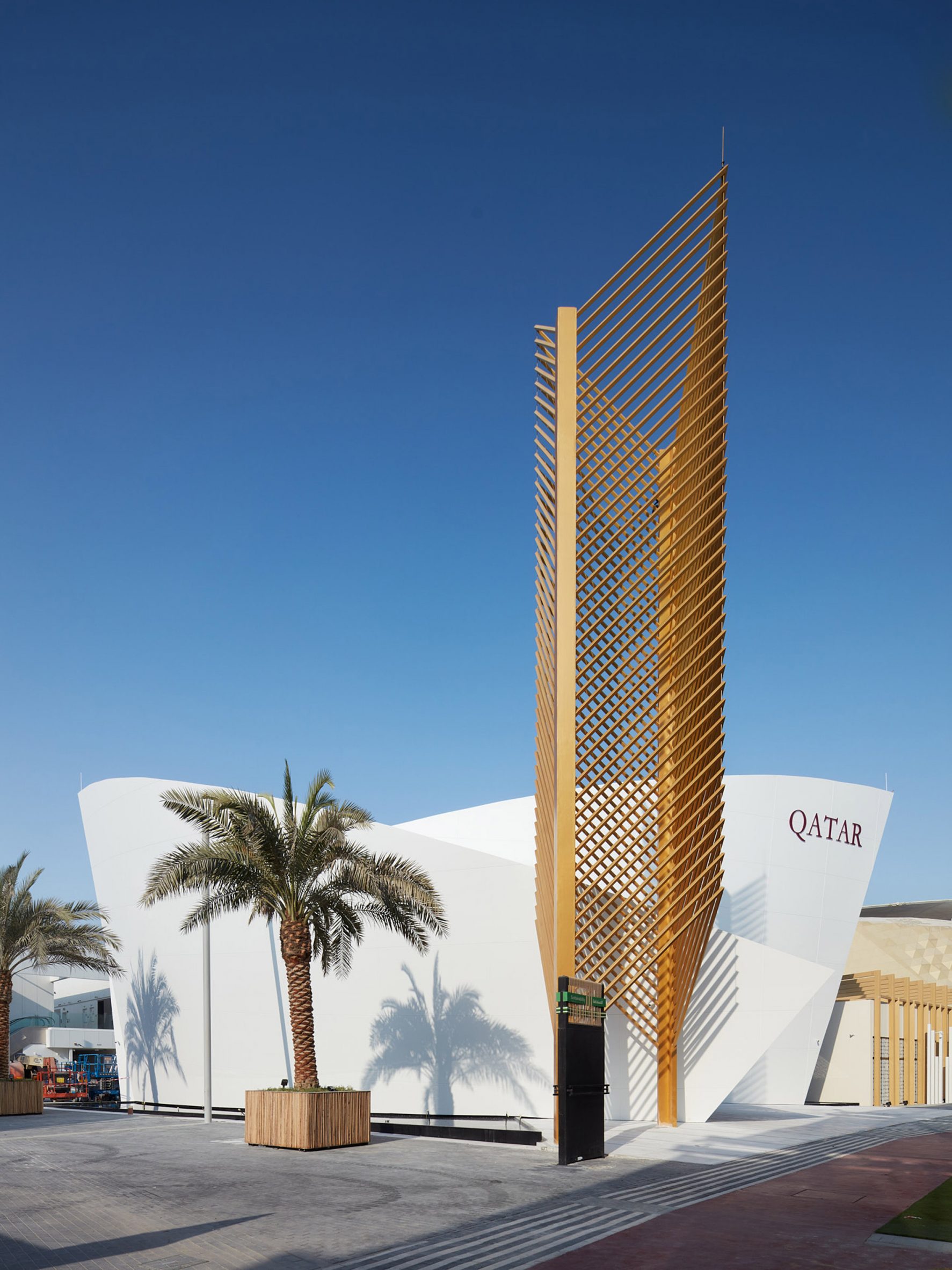 Gold-coloured structure on the Qatar Pavilion