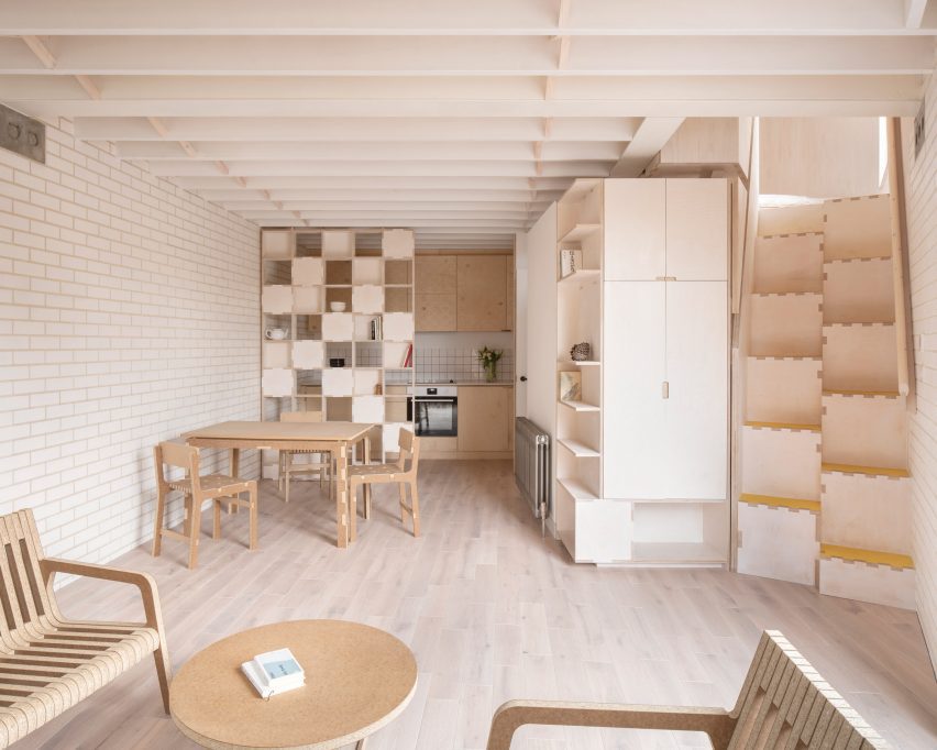 Plywood interior of a flat in The Queen of Catford by Tsuruta Architects
