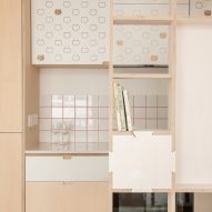 Kitchen with cat details in The Queen of Catford by Tsuruta Architects