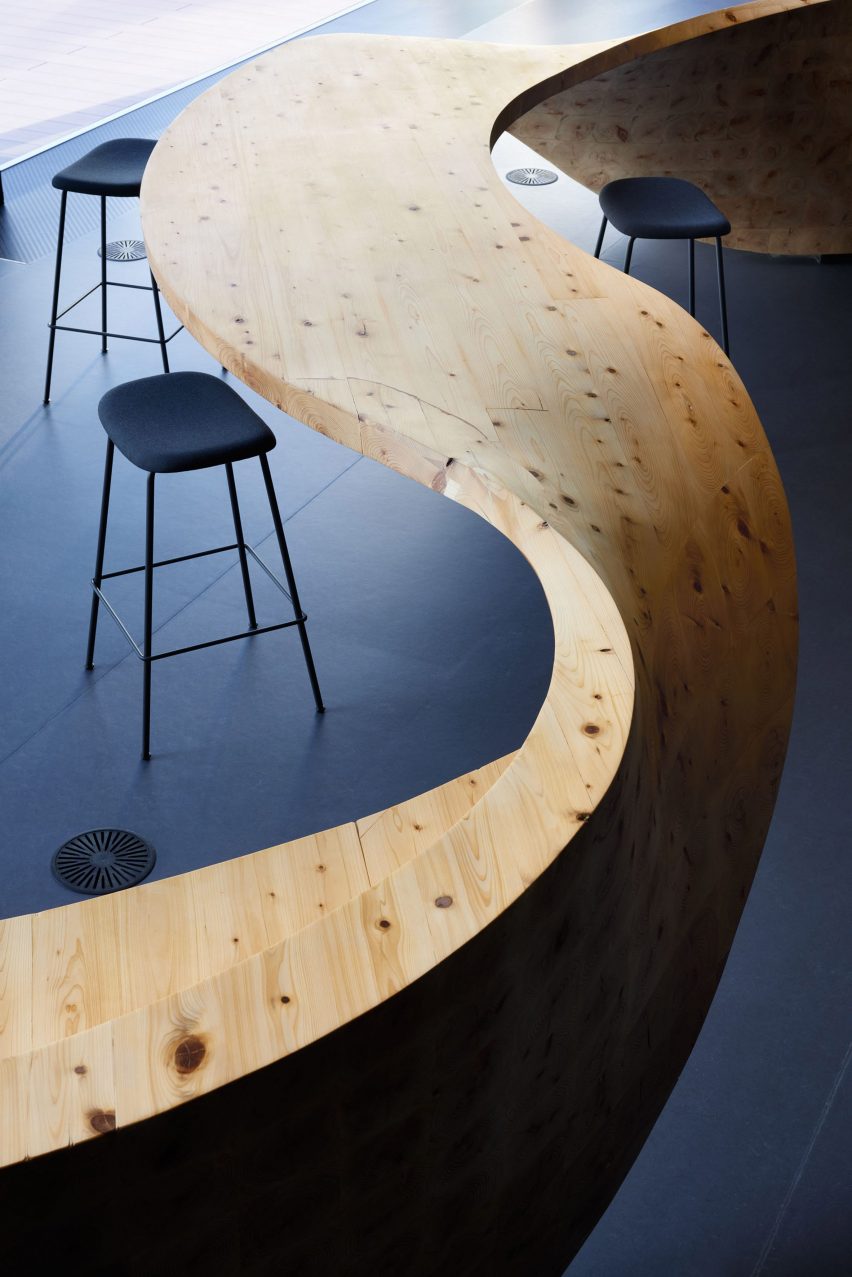 Wooden super furniture in Pangaea co-working by Snøhetta for Digital Garage