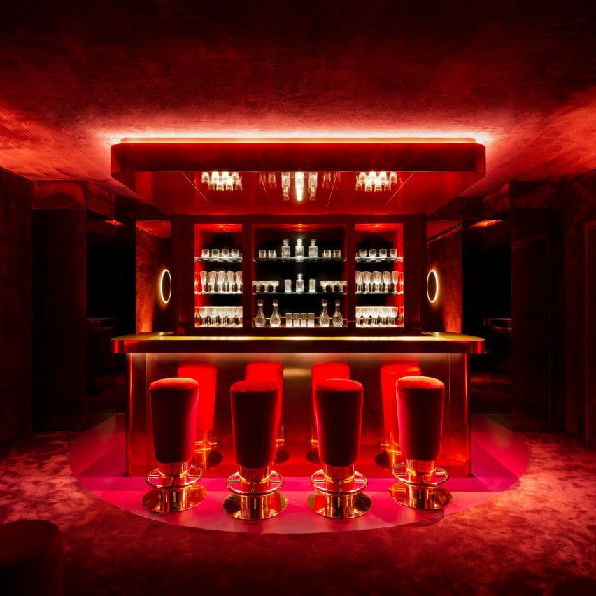 Red carpeted bar in Ninja Theory office