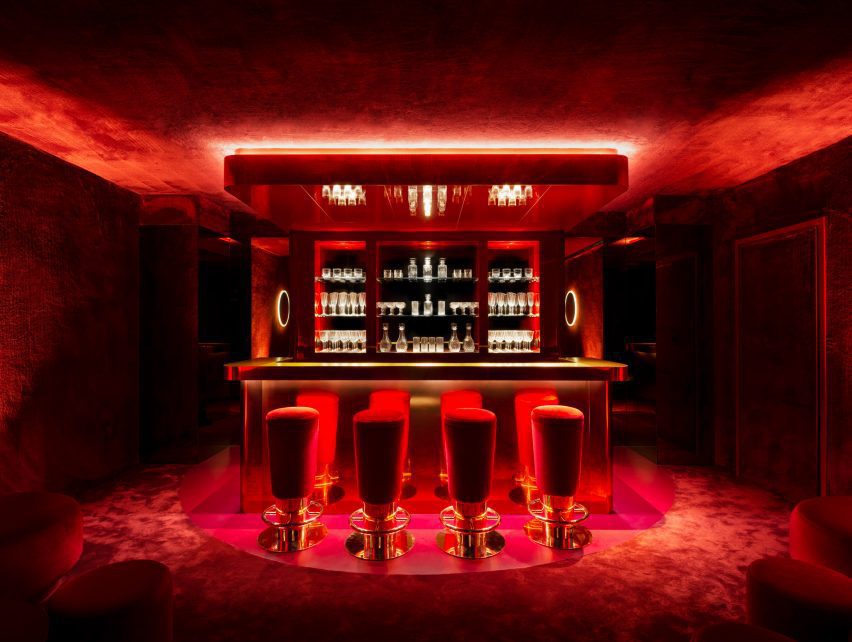 A bar space has a bright red hue 
