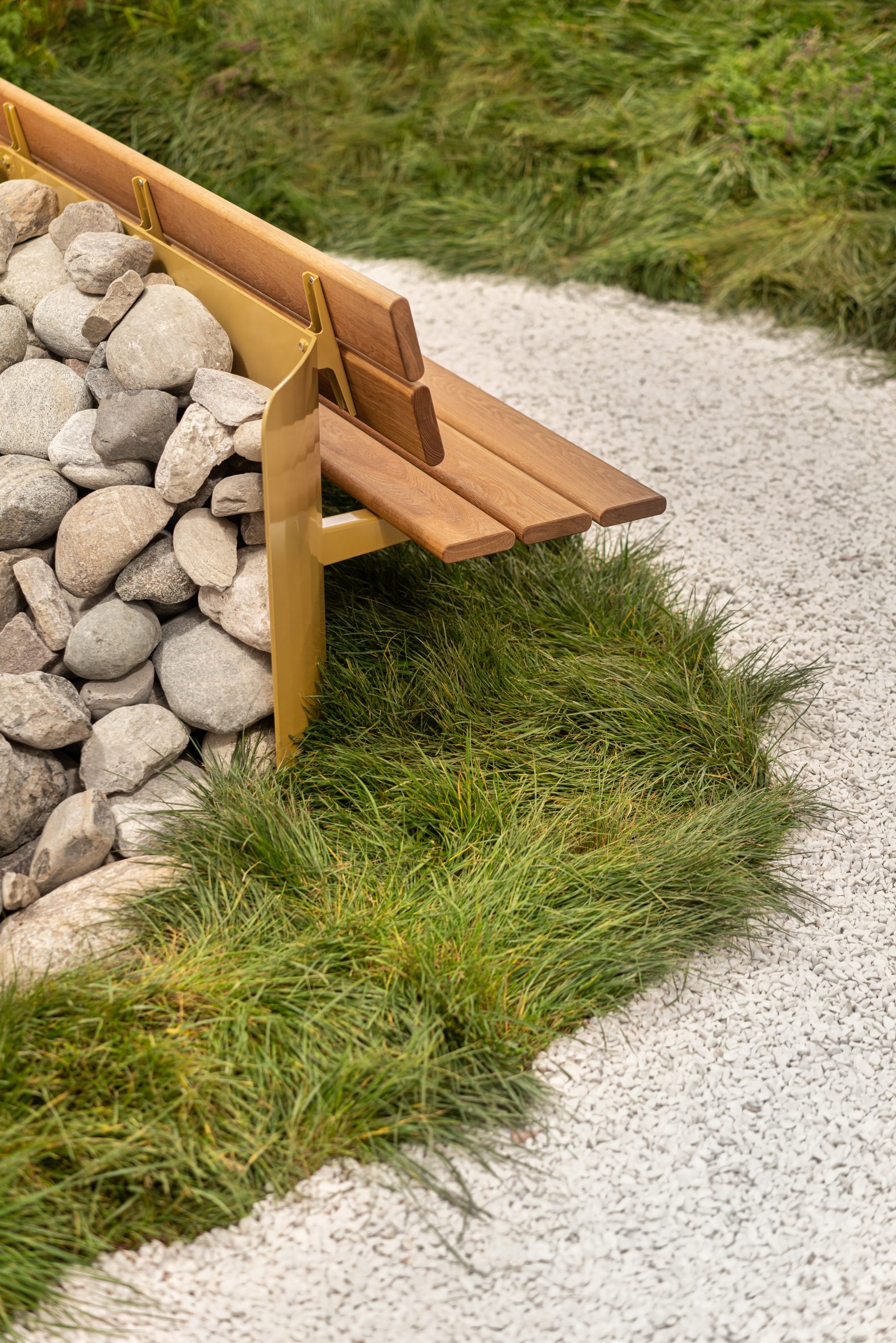Bench with rock pile by Vestre at Milan design week