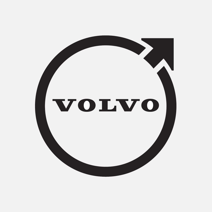A black circular Volvo logo with an arrow