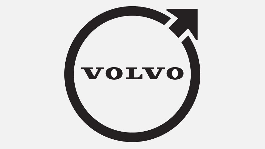 A black and white circular Volvo logo