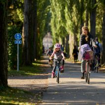 Cyclists in green neighbourhood