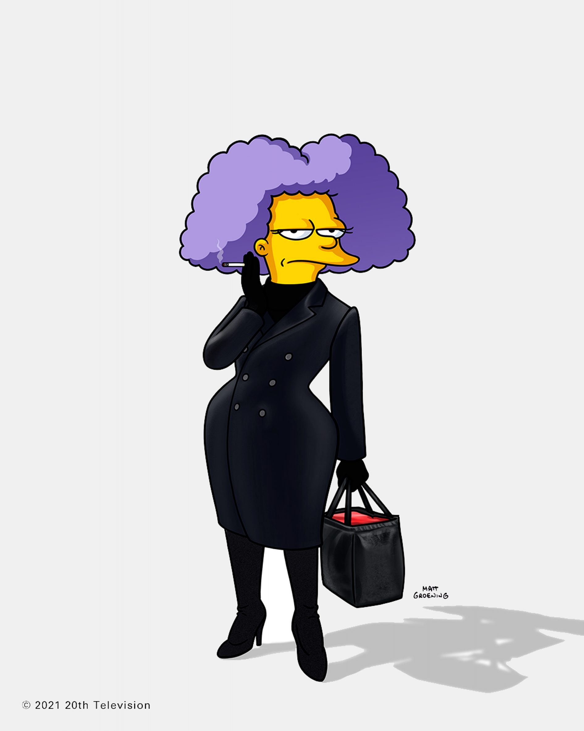 A simpsons character was animated wearing a black outfit from a previous balenciaga show