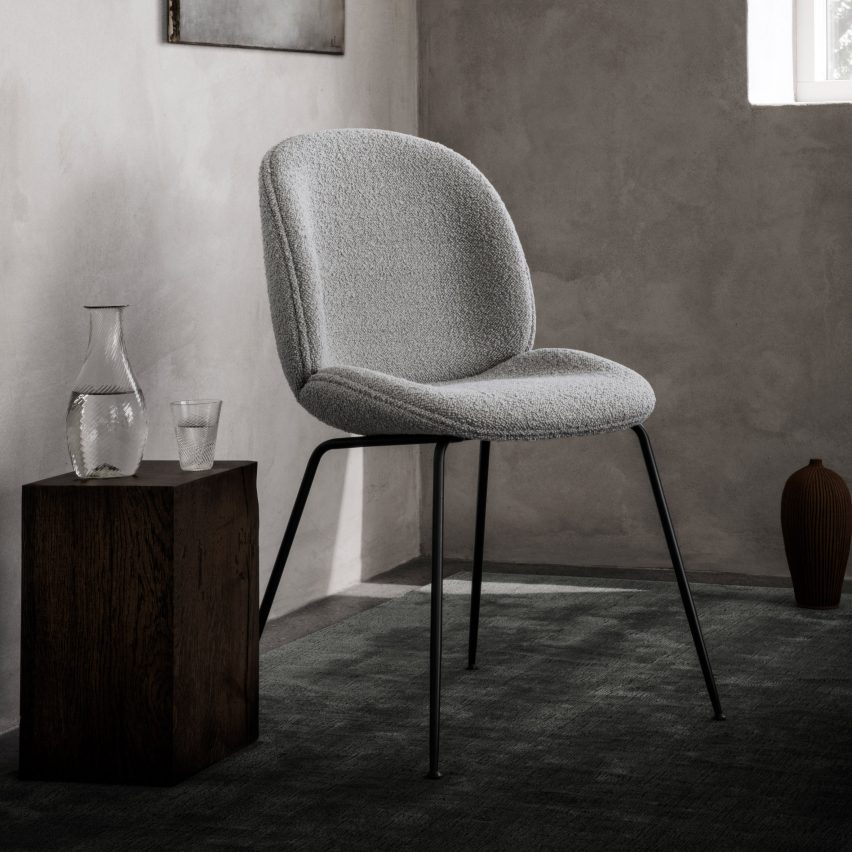 Grey dining chair by GamFratesi