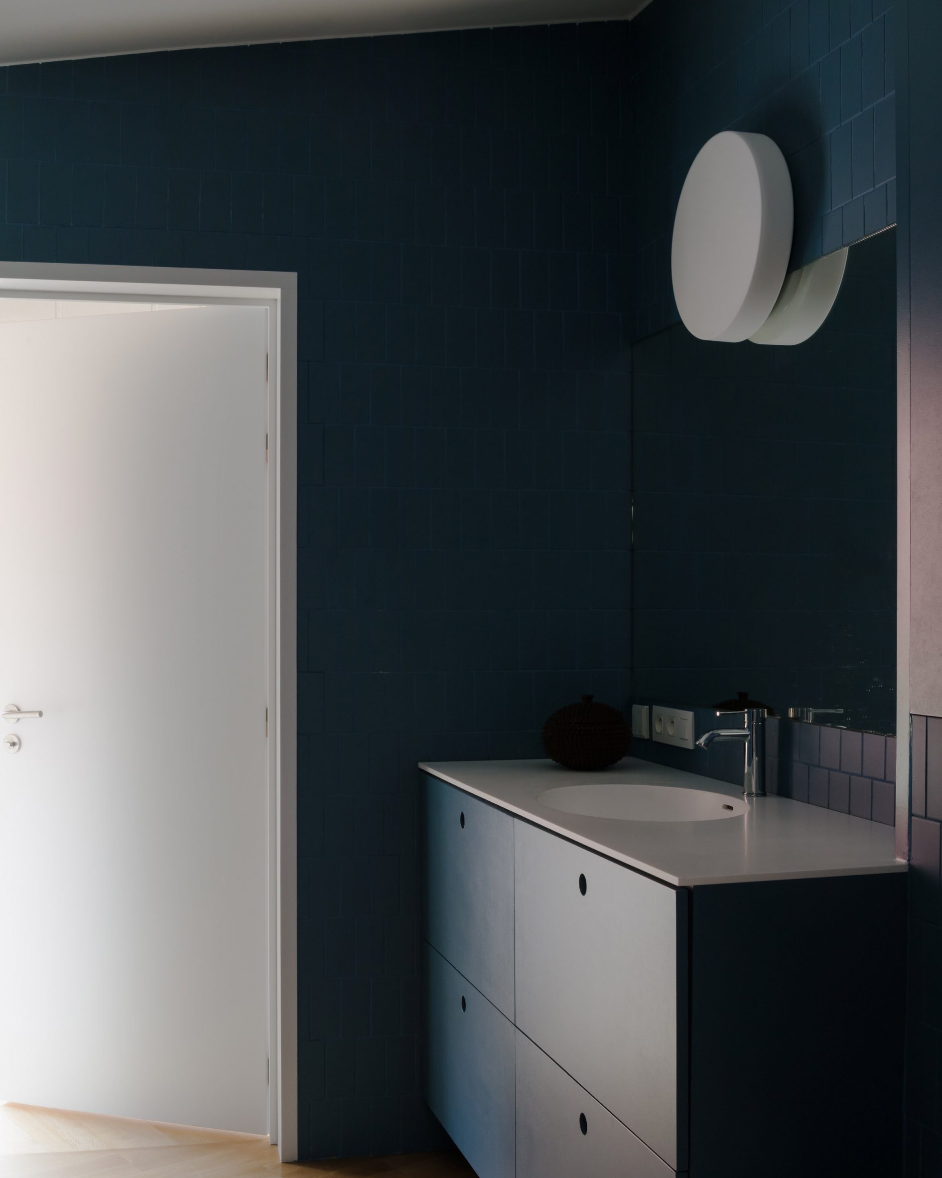 Blue bathroom in house in Belgium