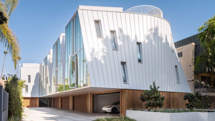 Sloped walls form Canyon Drive housing complex by LOHA in Los Angeles