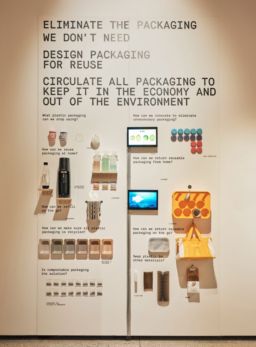 Display about packaging in the Waste Age exhibition at the Design Museum