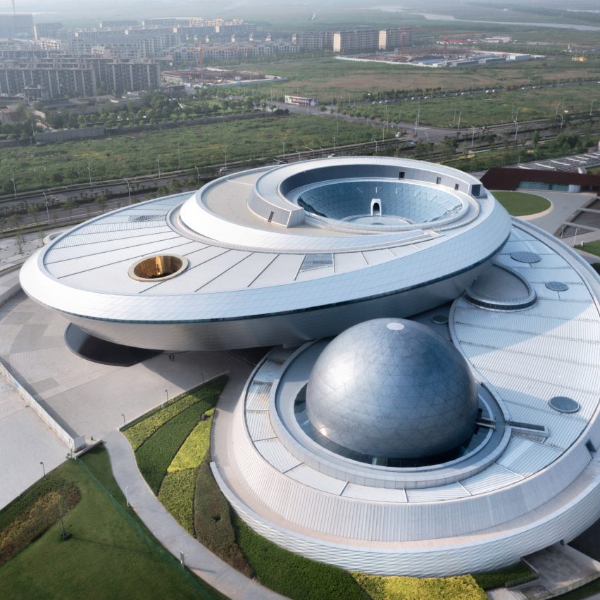 Aerial view of a large circular astronomy museum