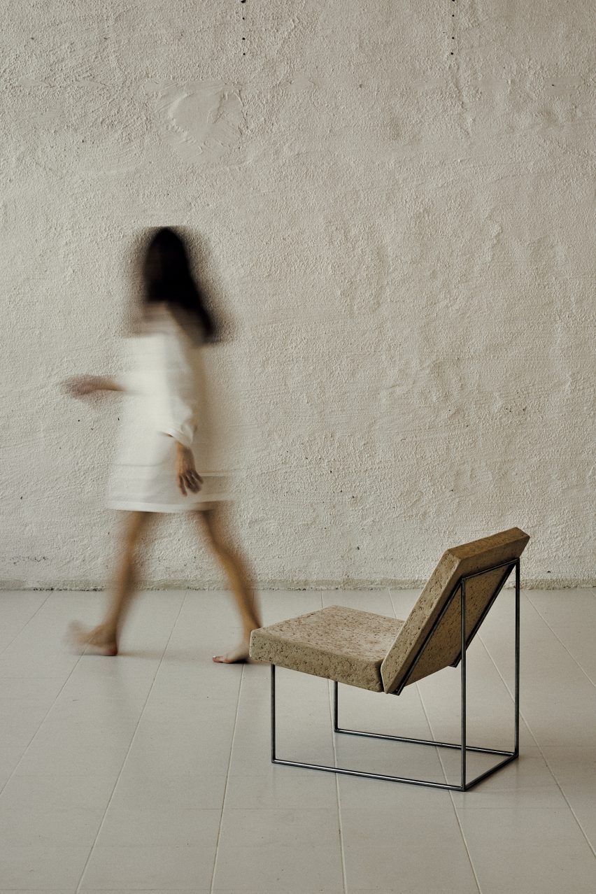 Papirstein Stol paper and steel lounge chair by Poppy Lawman at Ny Normal exhibition by Fold Oslo