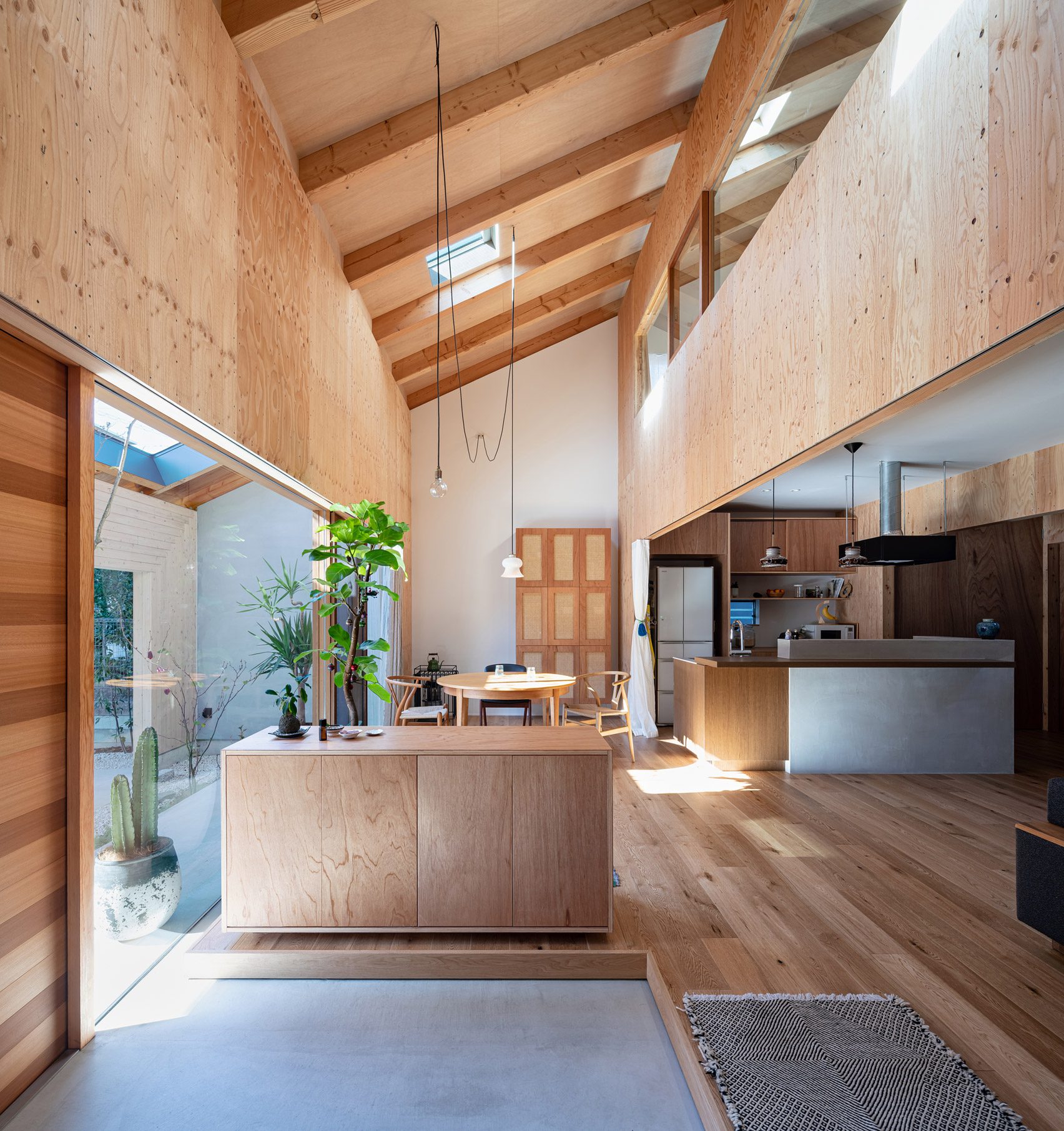Wooden interiors of Imaise House in Japan