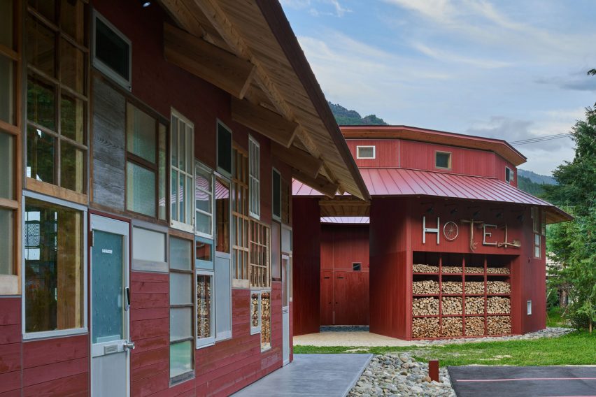 The exterior of the buildings at Kamikatsu Zero Waste Center were painted red