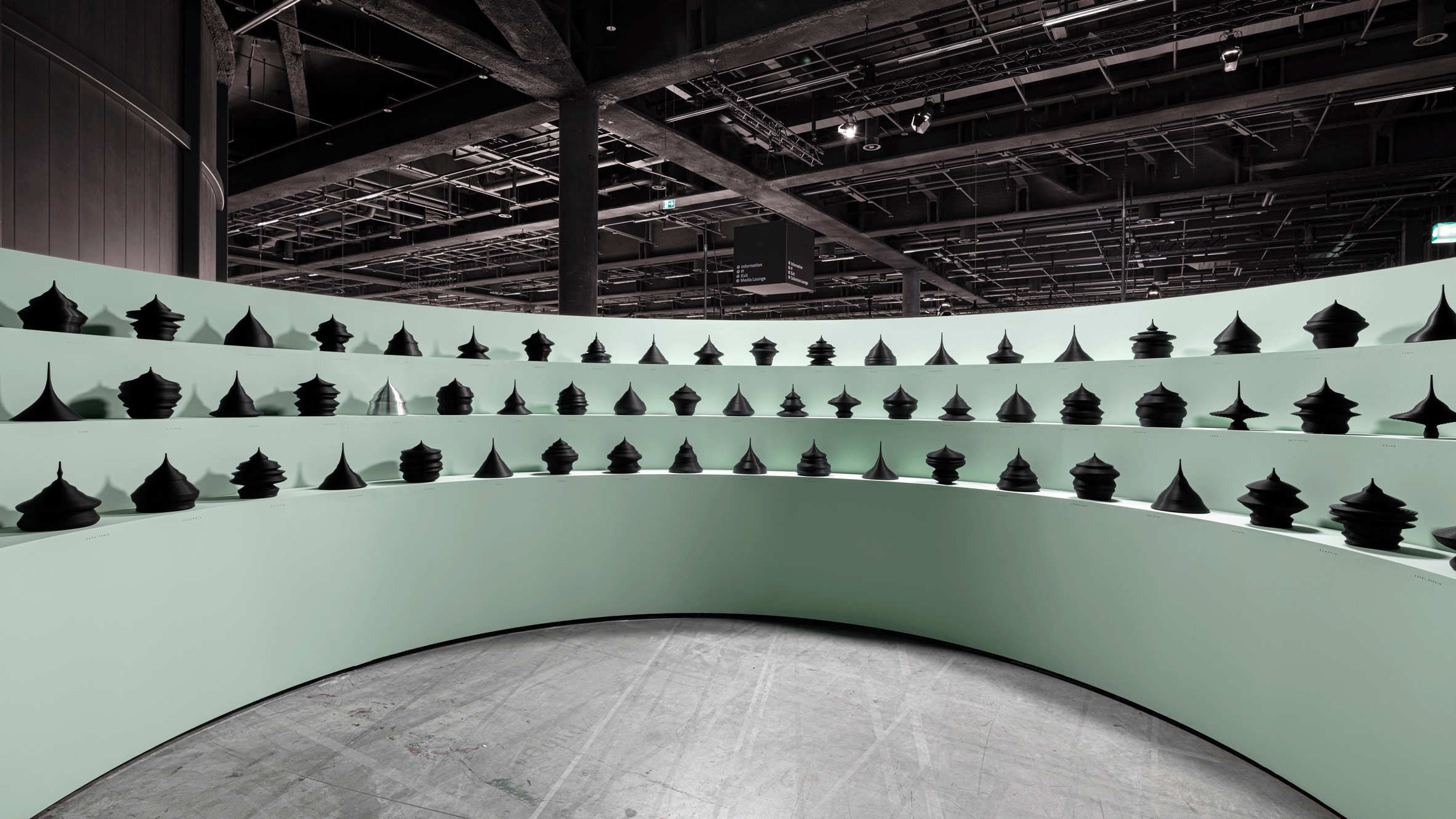 Mathieu Lehanneur's sculptures on a green display