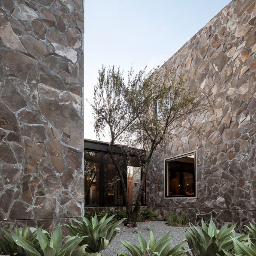 Stone-clad cubes form tequila distillery offices in Jalisco by 1540 Arquitectura