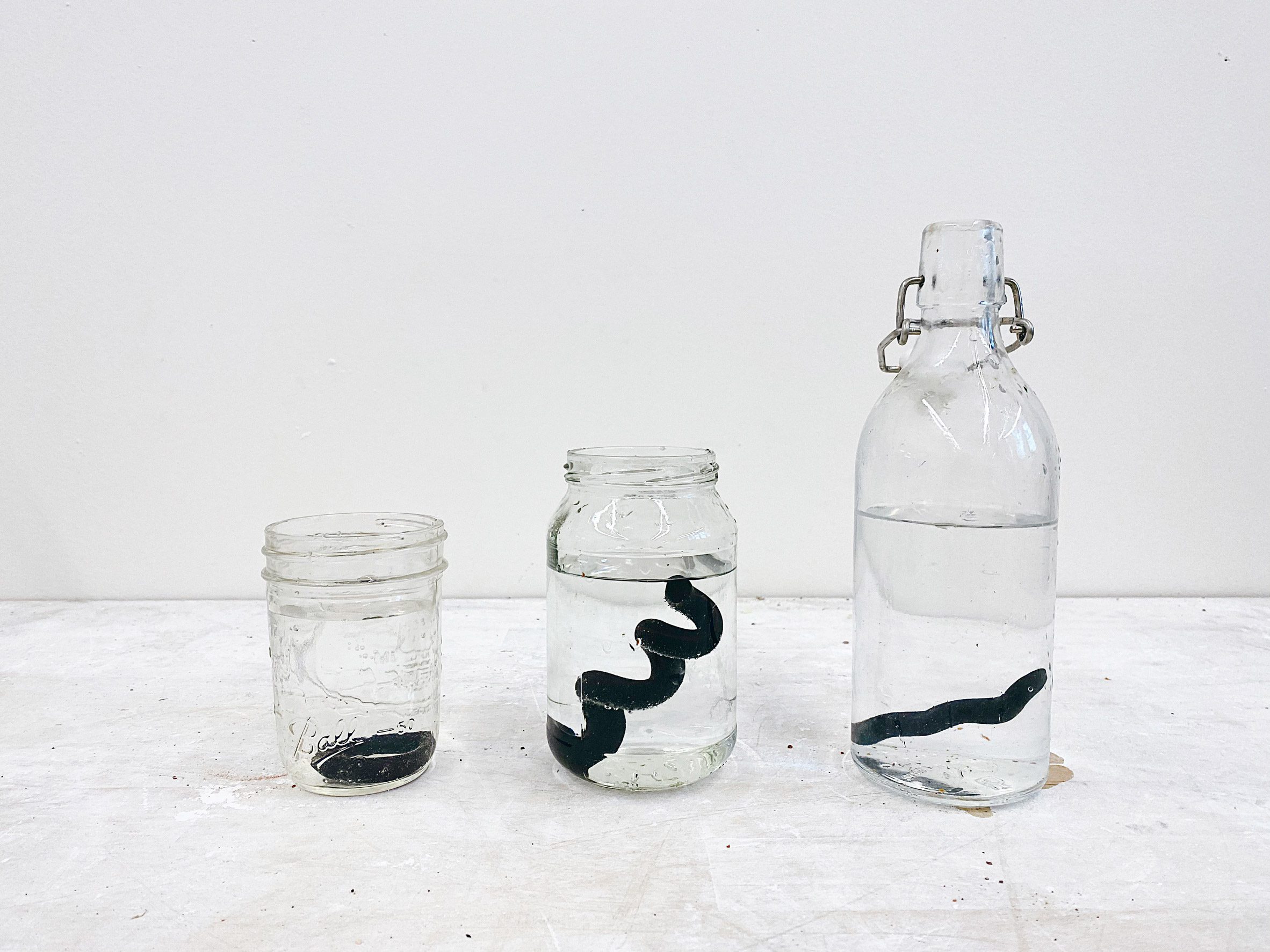 Strøm filtration sticks in glass containers with water