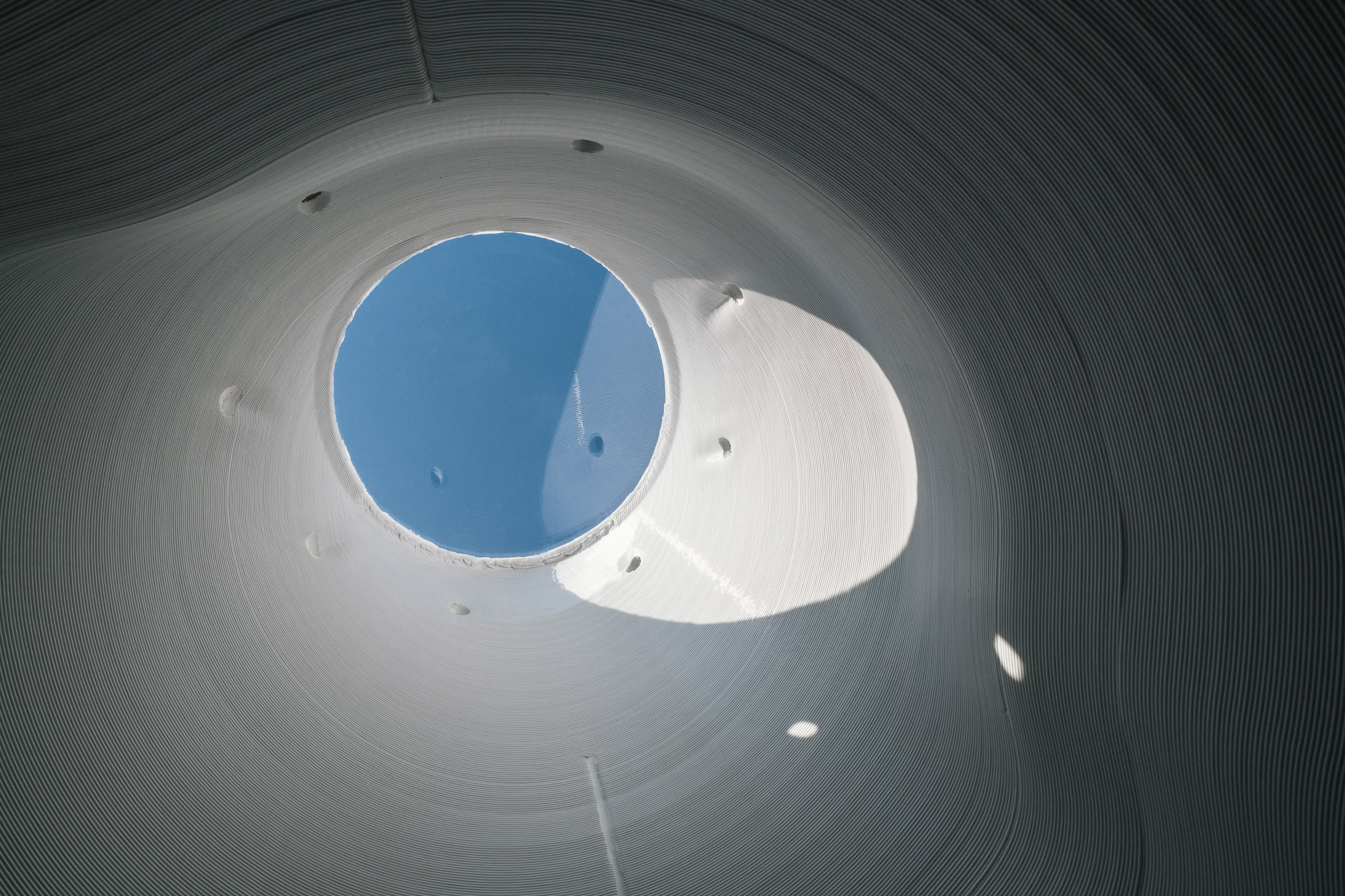 Circular skylight of The Throne 3D-printed portaloo