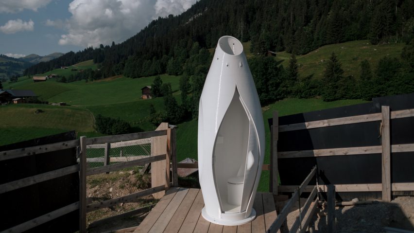The Throne portable toilet by Nagami and To.org on a construction site in the Swiss Alps