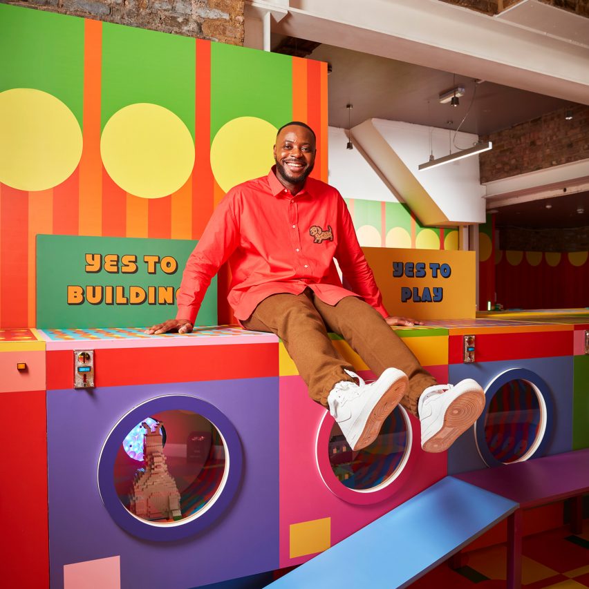 Yinka Ilori builds colourful Lego launderette in east London for kids to play in