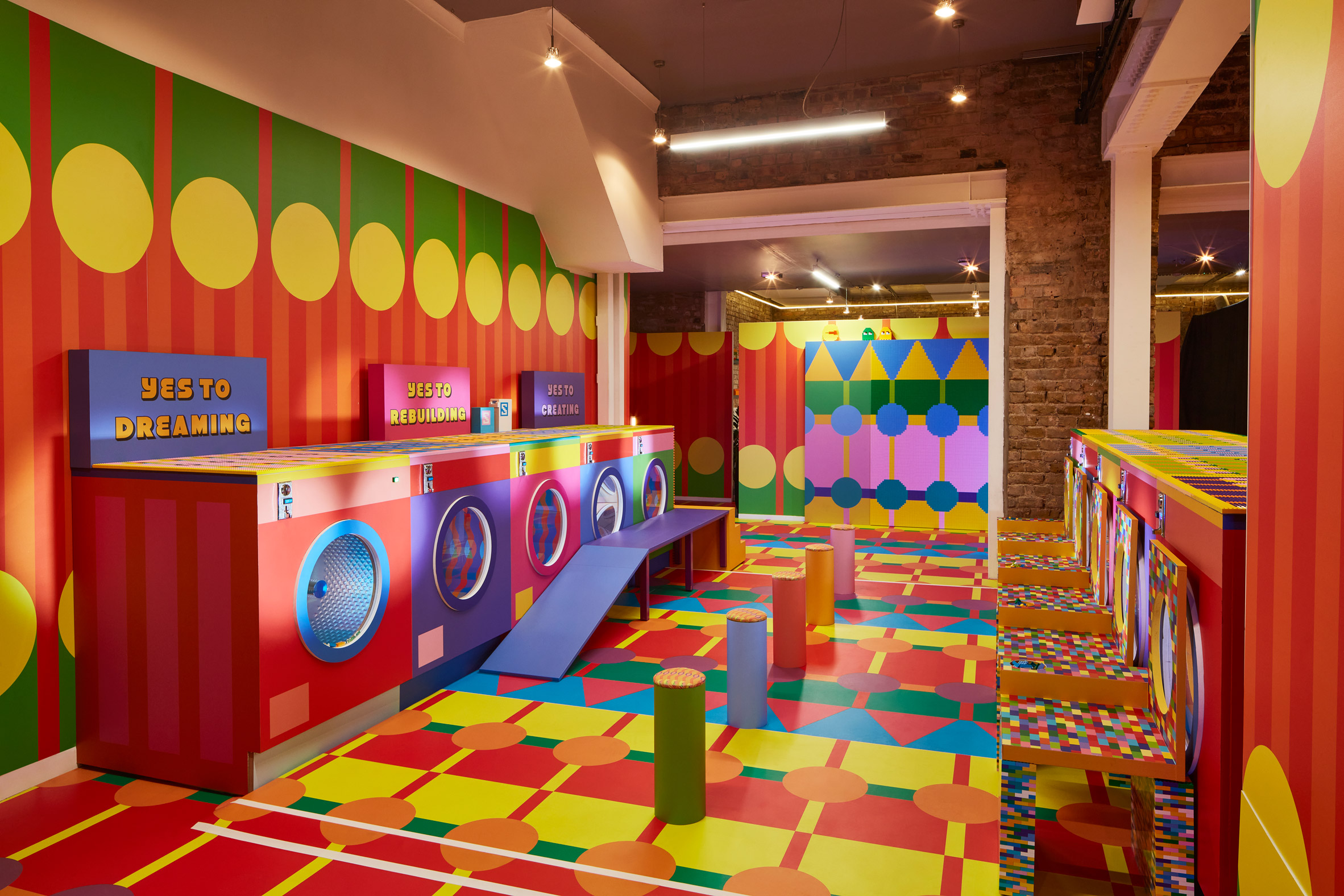 Laundrette of Dreams decorated in bold colours and geometric patterns