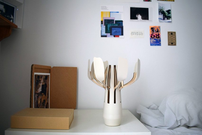 Lamp prototype on a surface in a bedroom/study space