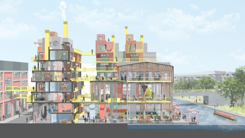 A colourful visualisation of a creative space in Hackney Wick