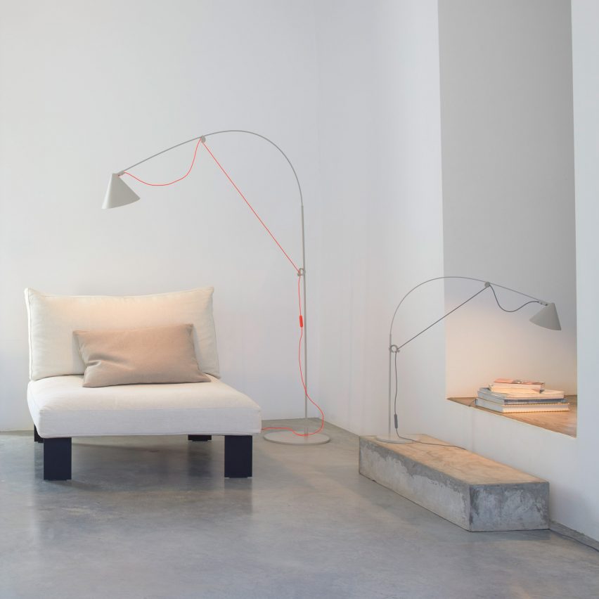 Ayno light in Silk Grey looming over a breakfast table