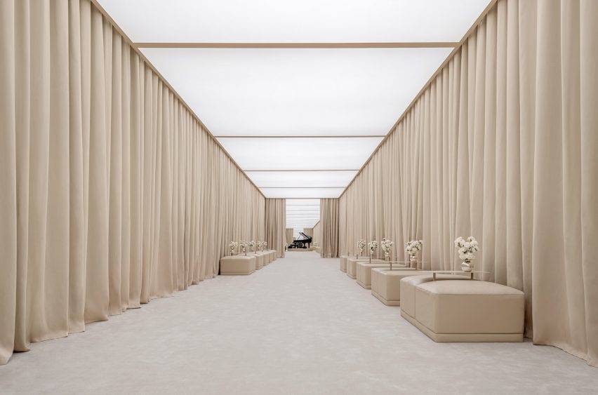 Interior view of the couture salon at Balenciaga 50th Couture Collection China Special