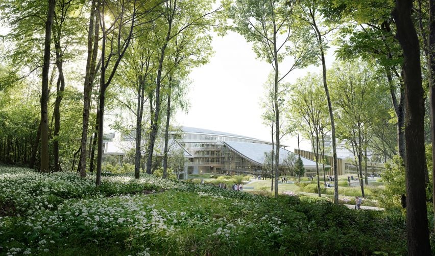 Render of ESET Campus that is surrounded by nature