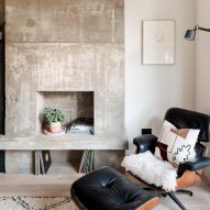Living room with concrete wall