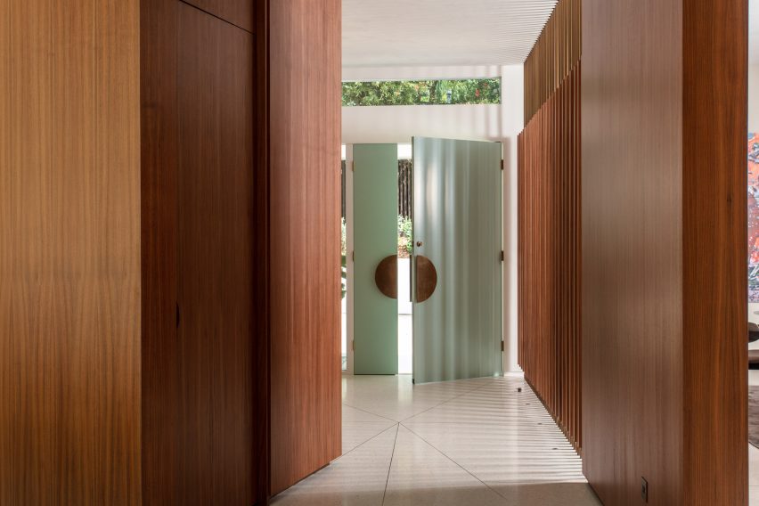 Wood-lined entrance hall of Cove Way House
